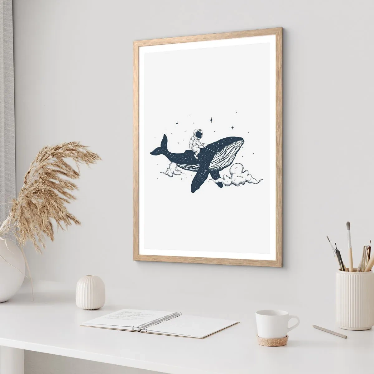 Plagát v ráme zo svetlého duba - Vesmírne dobrodružstvo - 61x91 cm