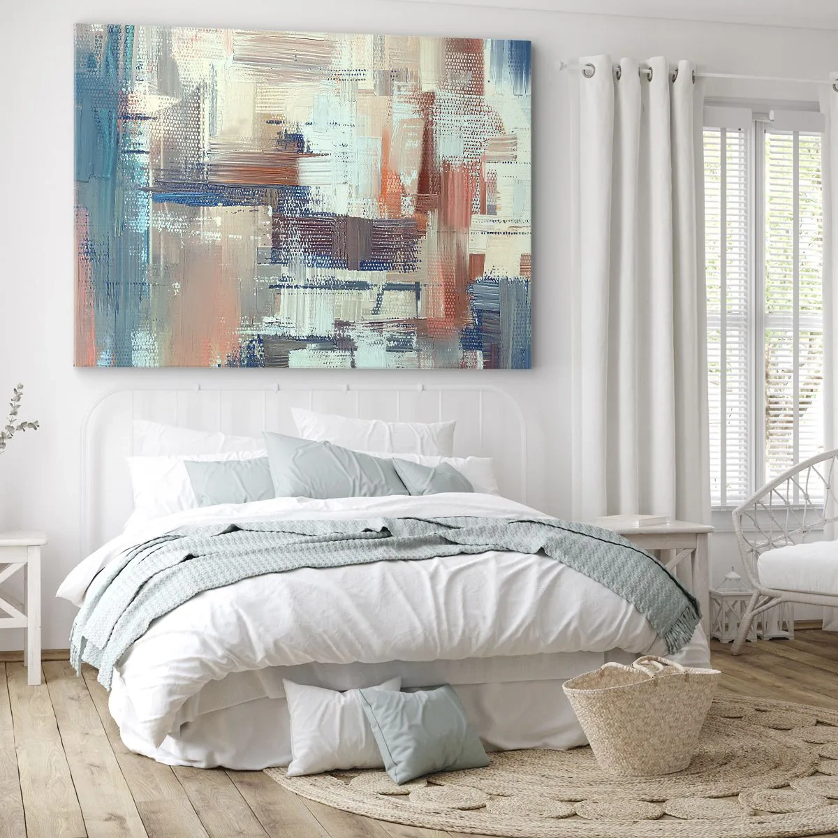 Obraz na plátne - Abstraktná kompozícia v odtieňoch modrej a béžovej - 70x50cm - Dostať sa k svetlu - Moderná nástenná dekorácia do obývacej izby a spálne ARTTOR