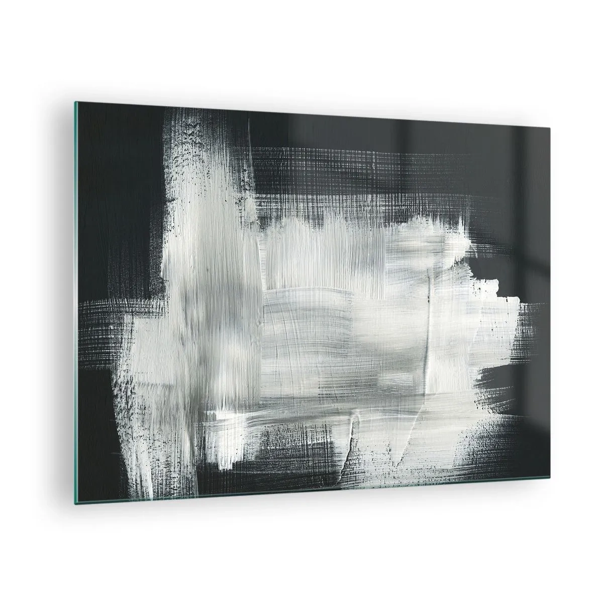 Obraz na skle - Minimalistická abstrakcia v čiernej a bielej farbe - 70x50cm - Utkané zvisle a vodorovne - Moderná nástenná dekorácia do obývacej izby a spálne ARTTOR