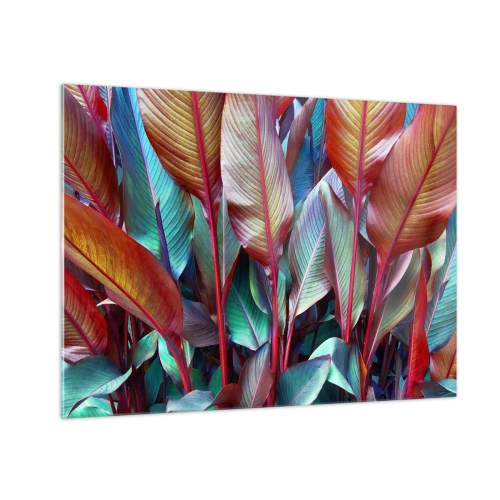 Obraz na skle - Farebná húština listov v odtieňoch červenej, zelenej a fialovej - 70x50cm - Farebná húština - Moderná nástenná dekorácia do obývacej izby a spálne ARTTOR