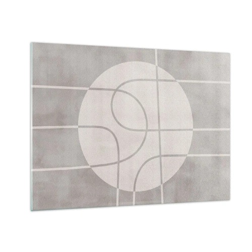 Obraz na skle - Béžové čiary a kruhy vytvárajúce geometrickú kompozíciu - 70x50cm - Kruhovo a priamo - Moderná nástenná dekorácia do obývacej izby a spálne ARTTOR