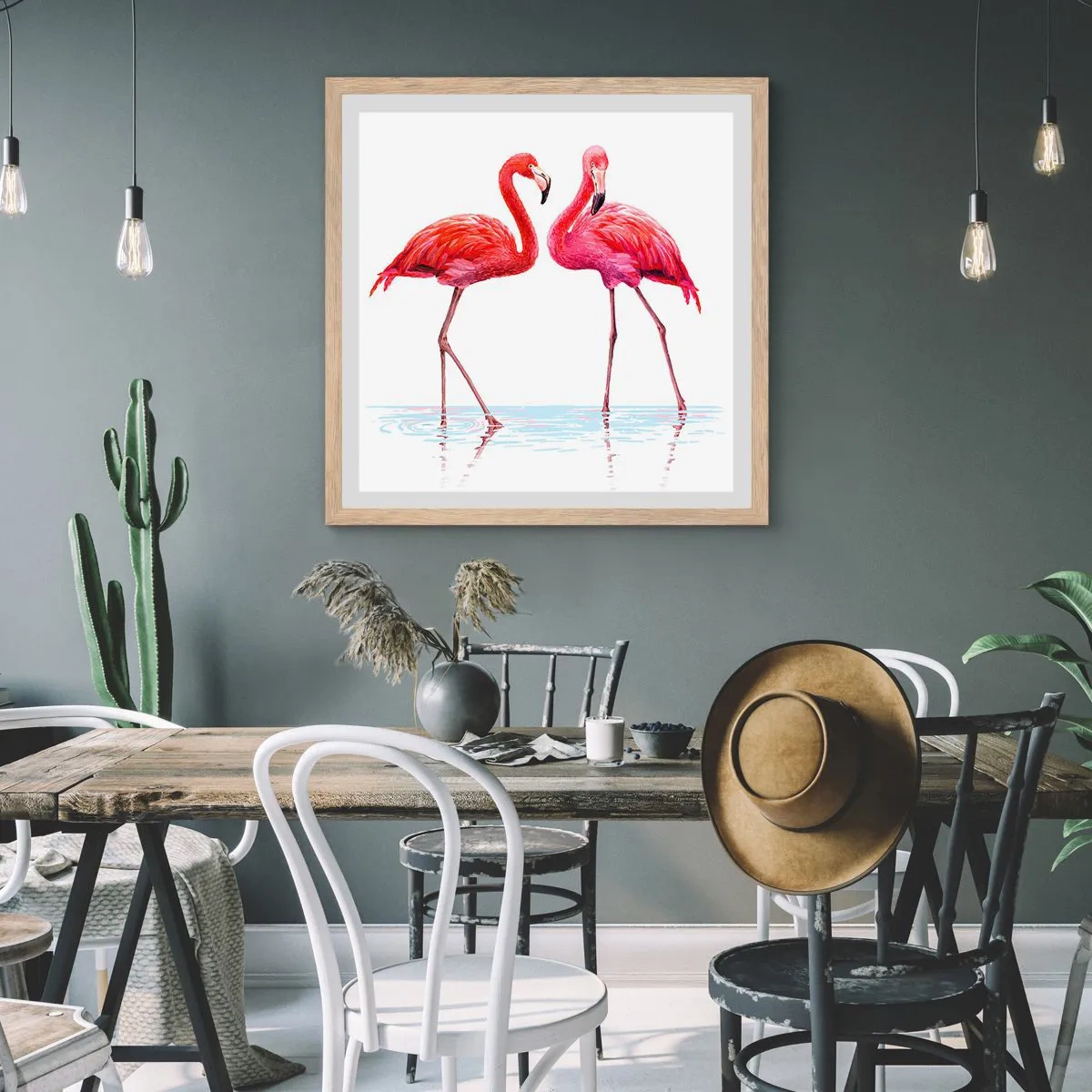 Plagát v ráme zo svetlého duba - Ružové rendez-vous - 30x30 cm