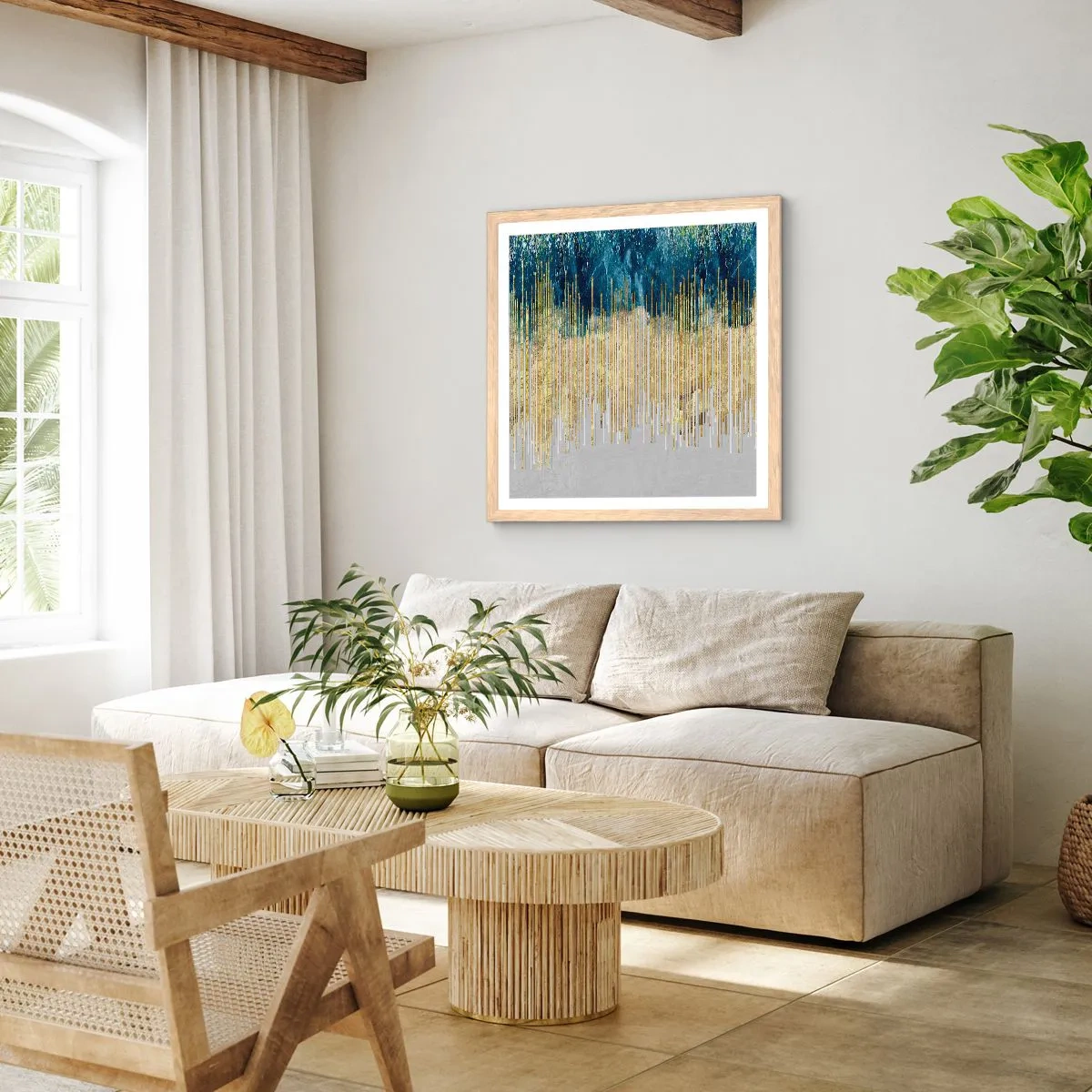 Plagát v ráme zo svetlého duba - Pozlátená hranica - 40x40 cm