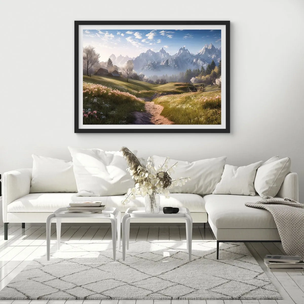 Plagát v čiernom ráme - Idylické údolie - 70x50 cm