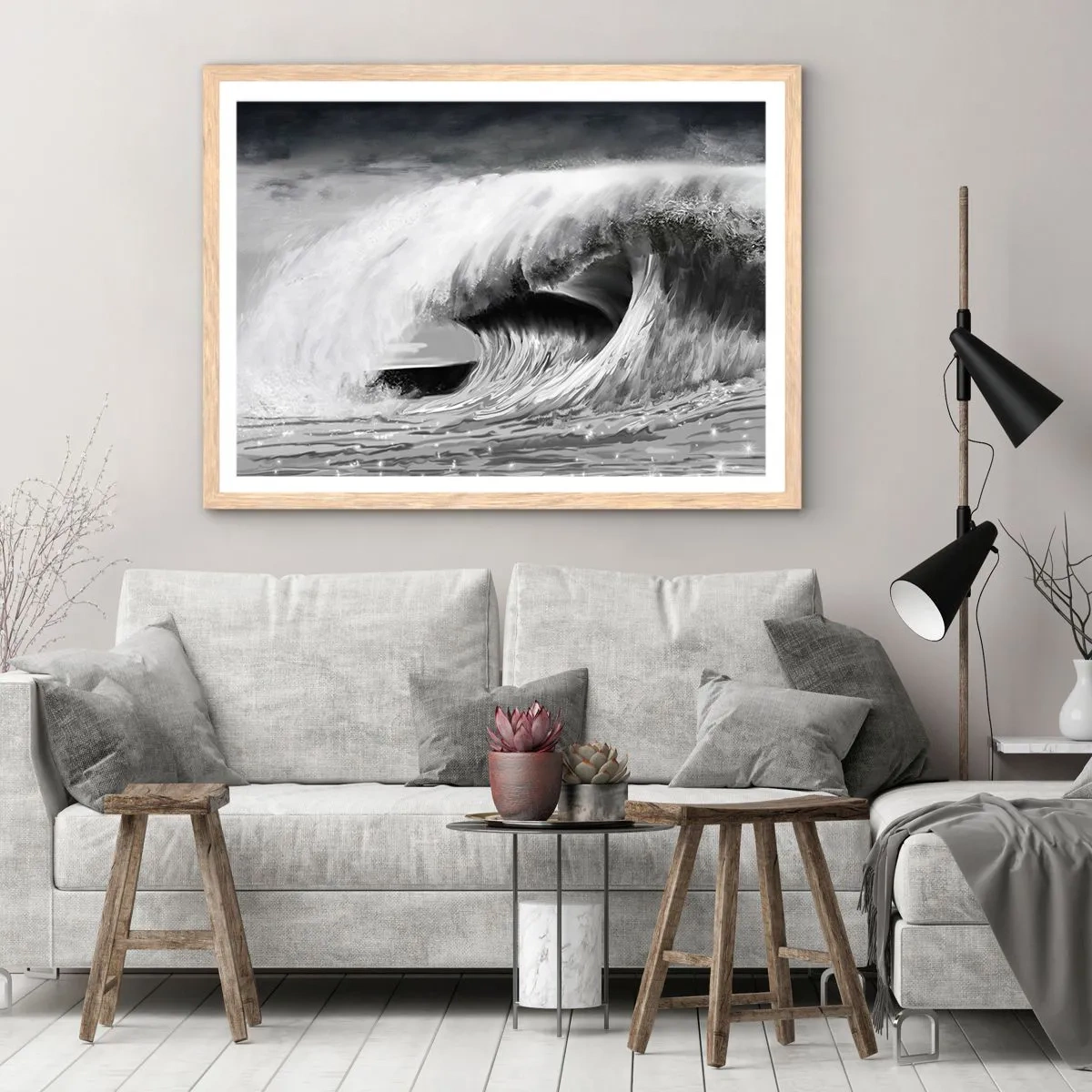 Plagát v ráme zo svetlého duba - Hnev oceánu - 40x30 cm