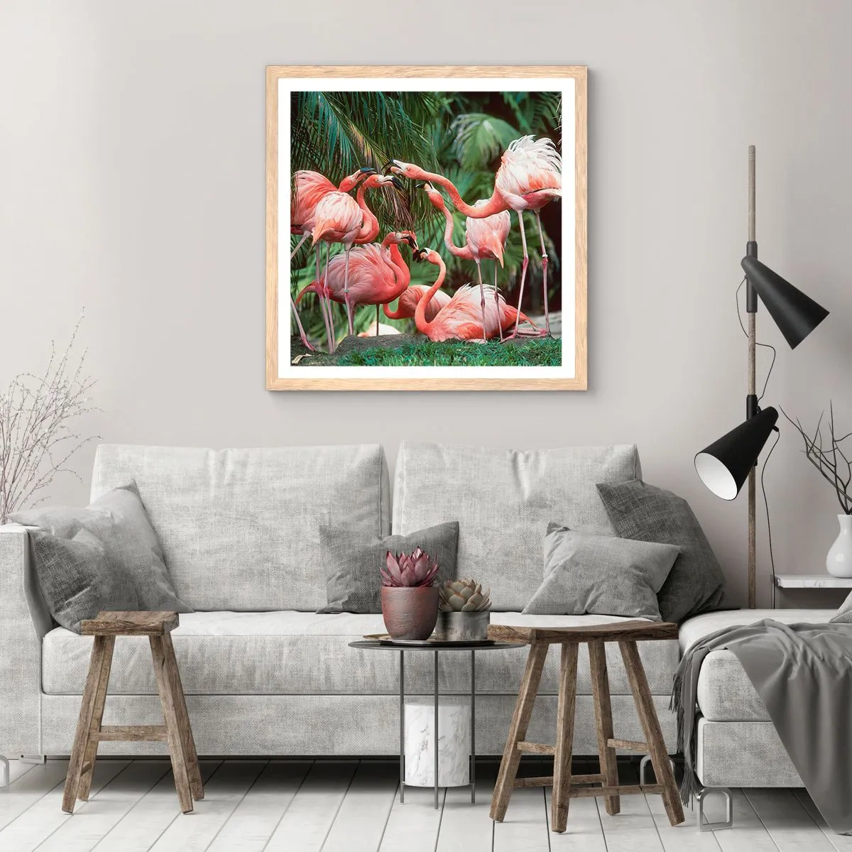 Plagát v ráme zo svetlého duba - Popoludňajšie klebety - 60x60 cm