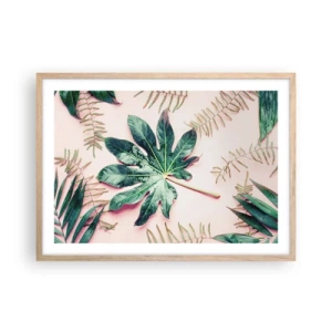 Plagát v ráme zo svetlého duba - Štúdia zelenej na ružovom pozadí - 70x50 cm