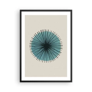 Plagát v čiernom ráme - Geometrický vzor v tvare radiálneho kruhu - 50x70cm - Žiariaca modrá - Moderná nástenná dekorácia do obývacej izby a spálne ARTTOR