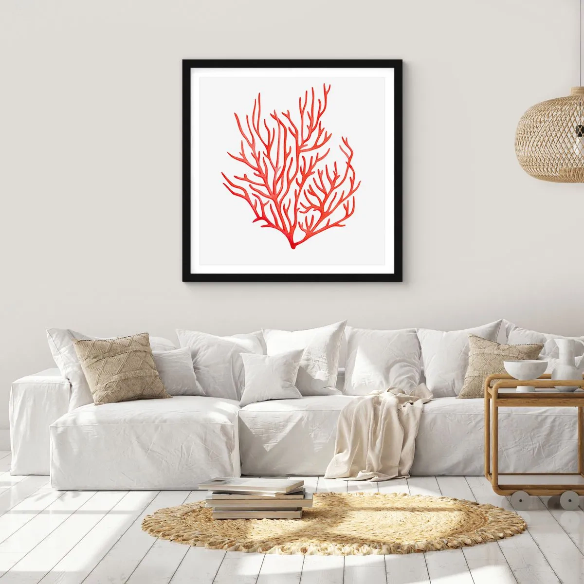 Plagát v čiernom ráme - Koralový filigrán - 60x60 cm