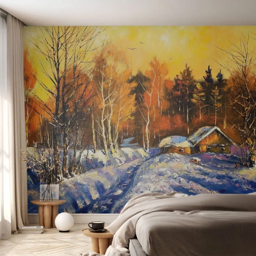 Fototapeta Premium Sand - Zimná impresia v slnku - Krajina, Zima, Horská chata - 100x70 cm