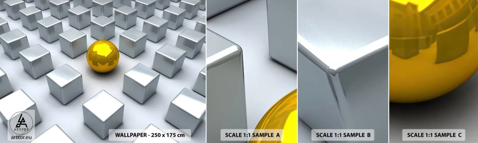 Vzorka samolepiacej fototapety Deluxe Sticker - Prečo ja? Geometrická kompozícia - Abstrakcia, 3D, Grafika - 100x30 cm