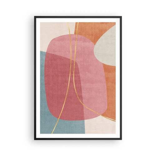 Plagát v čiernom ráme - Pastelová kompozícia so zlatou niťou - 70x100 cm