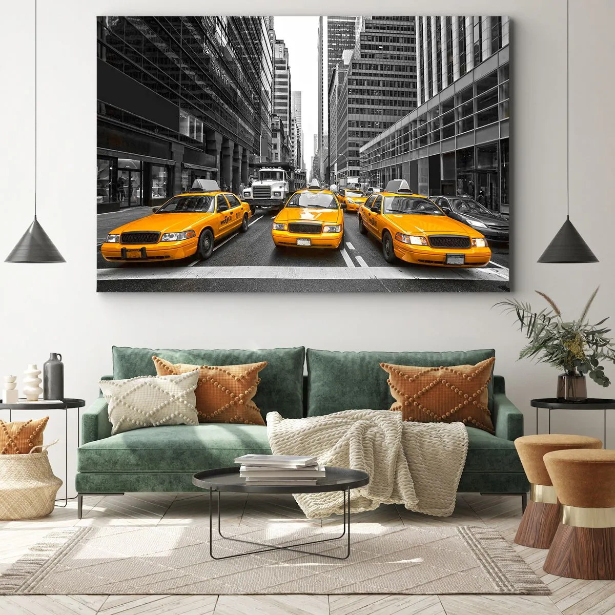 Obraz na plátne - Žlté taxíky v uliciach New Yorku - 70x50cm - To my spestrujeme mesto - Moderná nástenná dekorácia do obývacej izby a spálne ARTTOR
