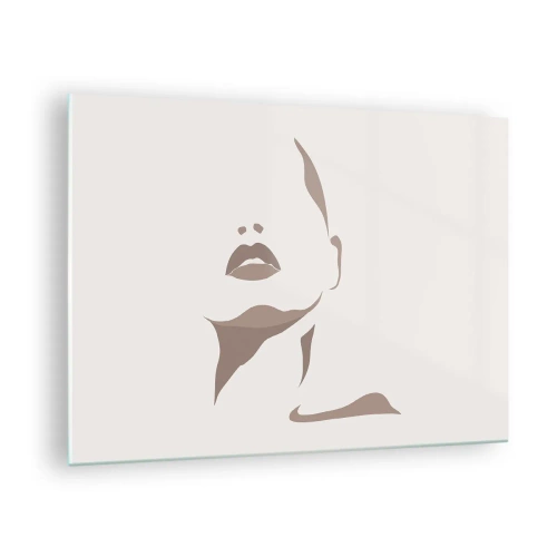 Obraz na skle - Obrys ženskej tváre a krku v minimalistickom štýle - 70x50cm - Stvorená zo svetla a tieňa - Moderná nástenná dekorácia do obývacej izby a spálne ARTTOR
