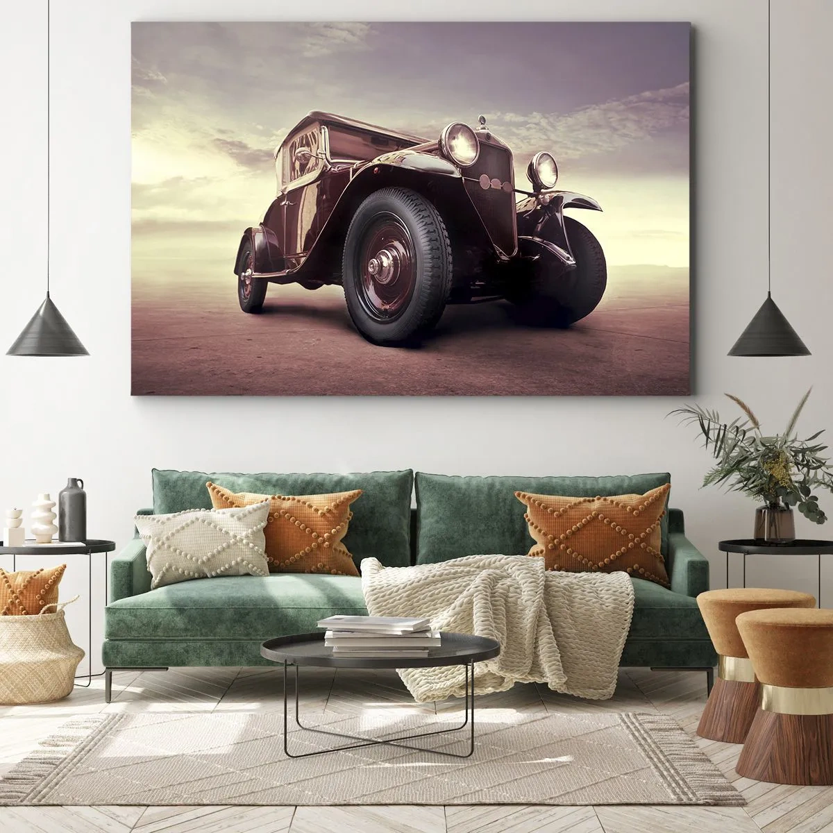 Obraz na plátne - Veterán v klasickom štýle proti oblohe - 70x50cm - Vráťme sa ako za starých čias… - Moderná nástenná dekorácia do obývacej izby a spálne ARTTOR