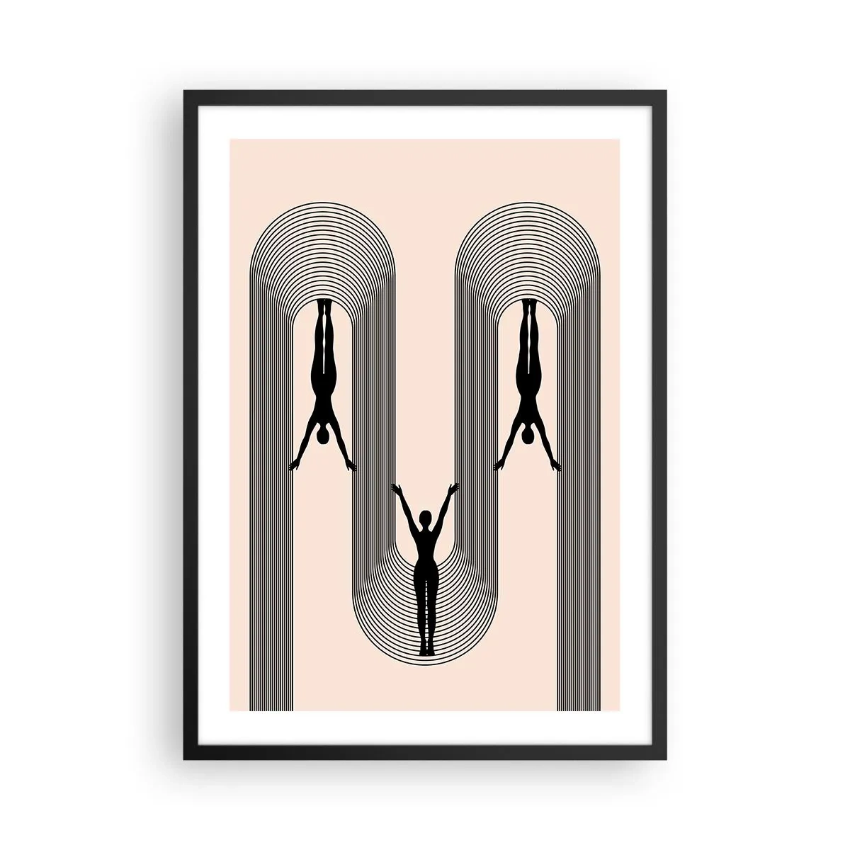 Plagát v čiernom ráme - Minimalistické siluety v geometrickej kompozícii - 50x70cm - Hore nohami - Moderná nástenná dekorácia do obývacej izby a spálne ARTTOR