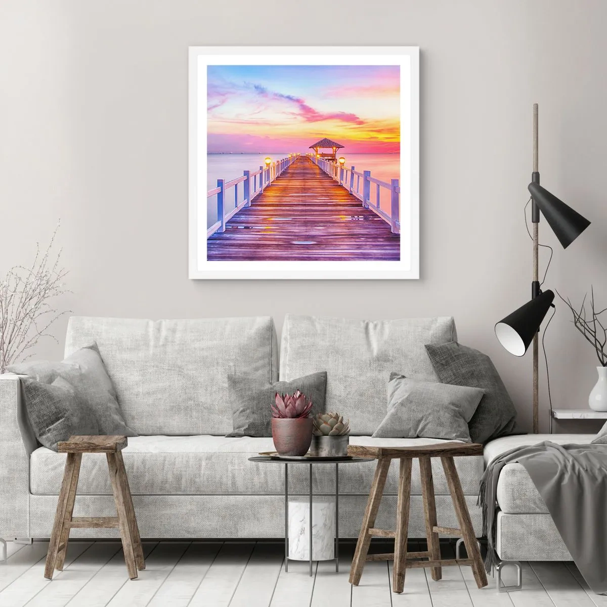 Plagát v bielom ráme - Ľaliovo-zlaté ticho večera - 40x40 cm