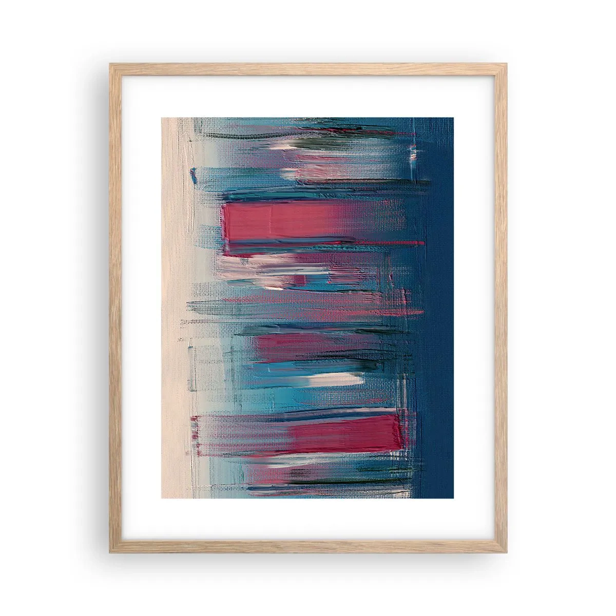 Plagát v ráme zo svetlého duba - Vertikálna kompozícia v modrej a červenej - 40x50 cm