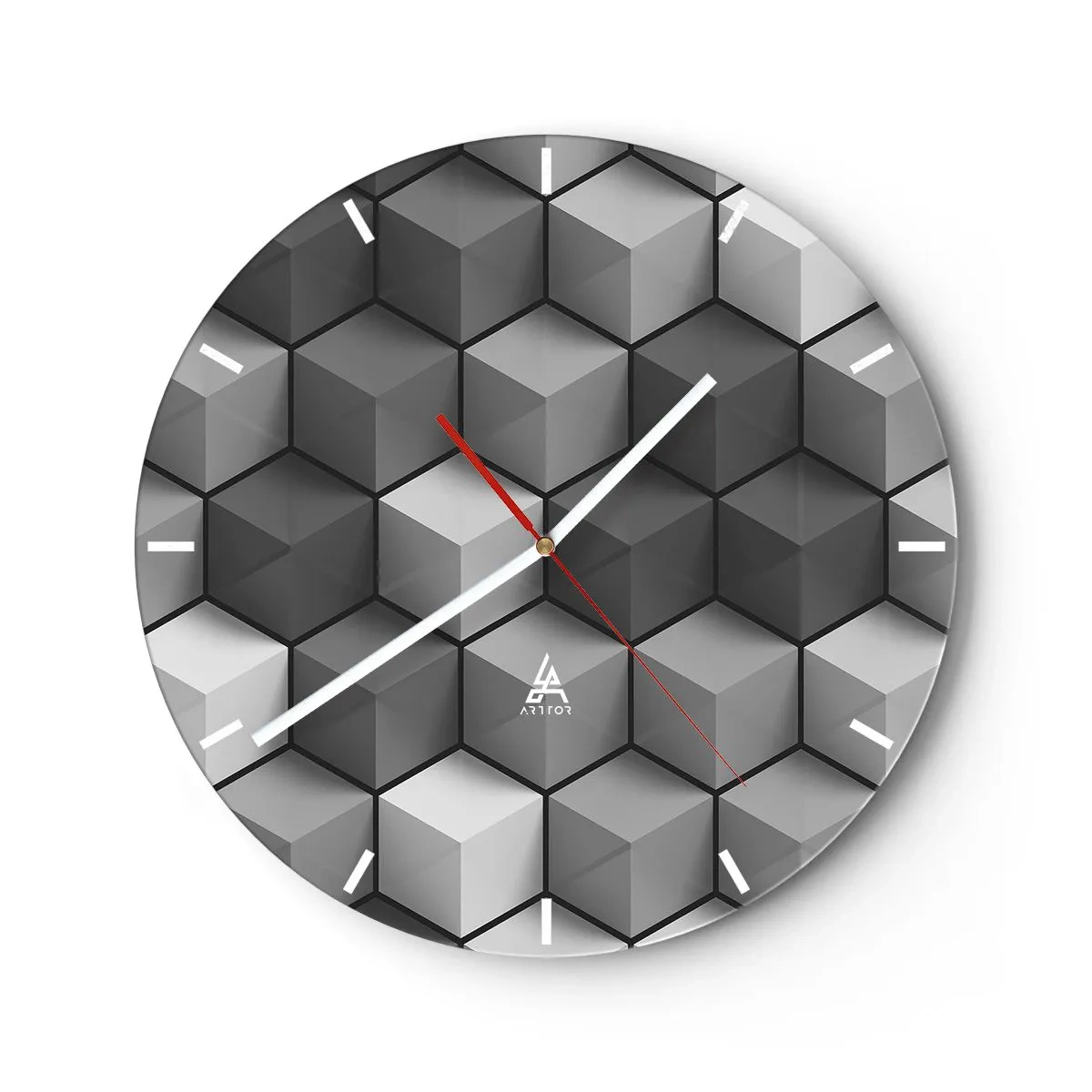 Nástenné hodiny - 3D kubické útvary v geometrickom usporiadaní - 30x30cm - Kubistické puzzle - Moderná nástenná dekorácia do obývacej izby, kuchyne a spálne ARTTOR