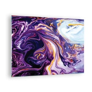 Obraz na skle - Abstraktný vzor v odtieňoch fialovej a bielej s dynamickými líniami - 70x50cm - Záhyb priestoru vo fialovej - Moderná nástenná dekorácia do obývacej izby a spálne ARTTOR