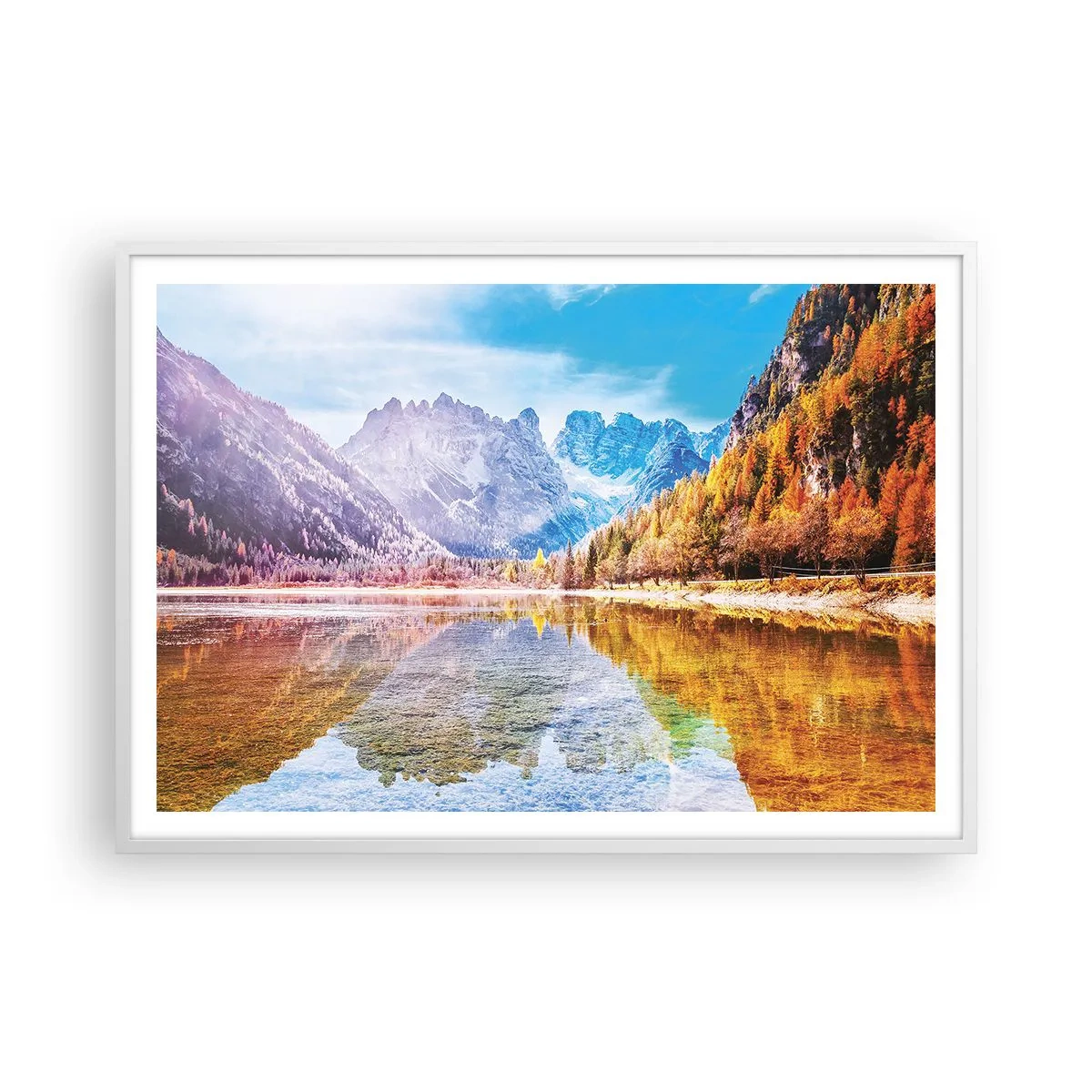 Plagát v bielom ráme - A v horách už je jeseň - 100x70 cm