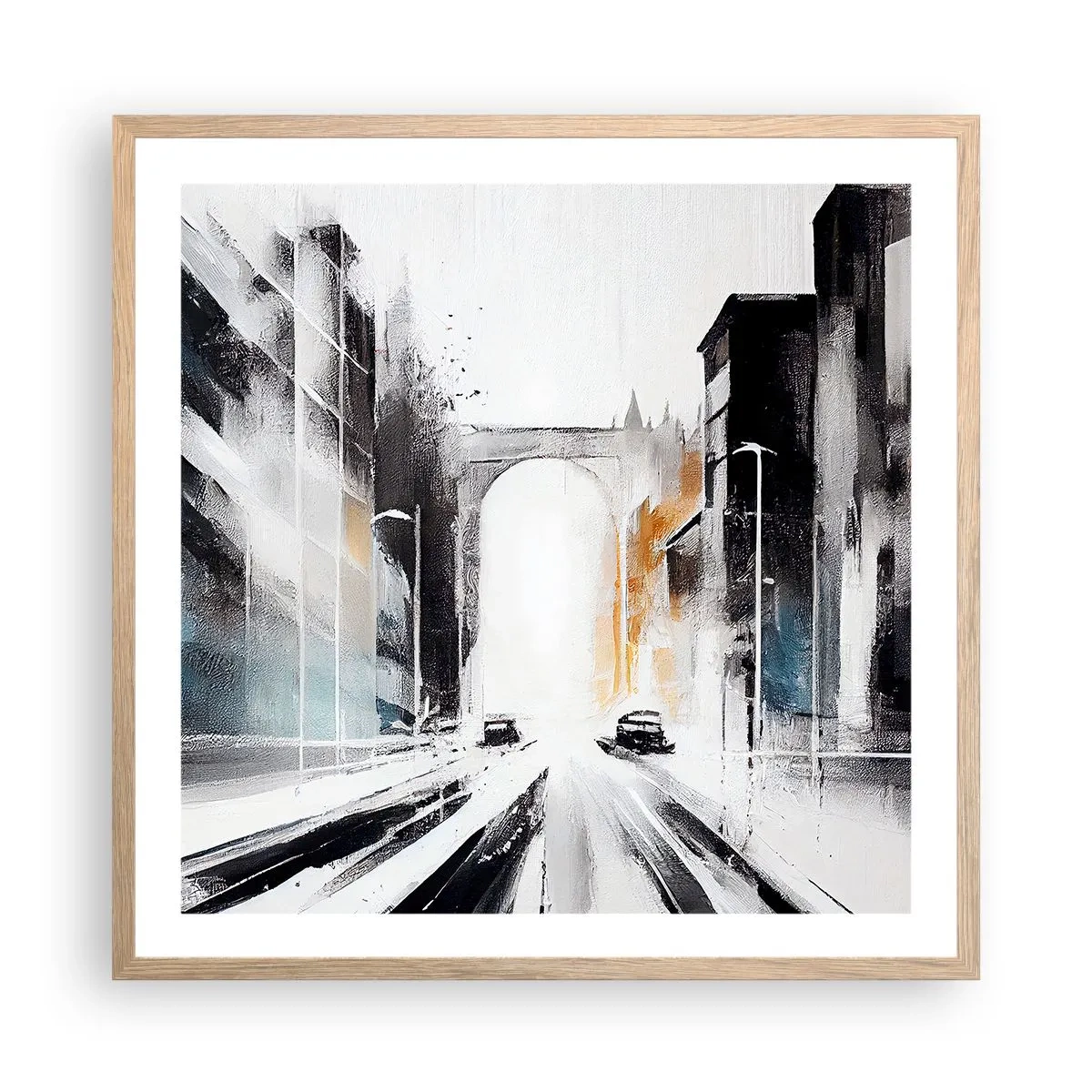 Plagát v ráme zo svetlého duba - Štúdia mesta: architektúra a pohyb - 60x60 cm