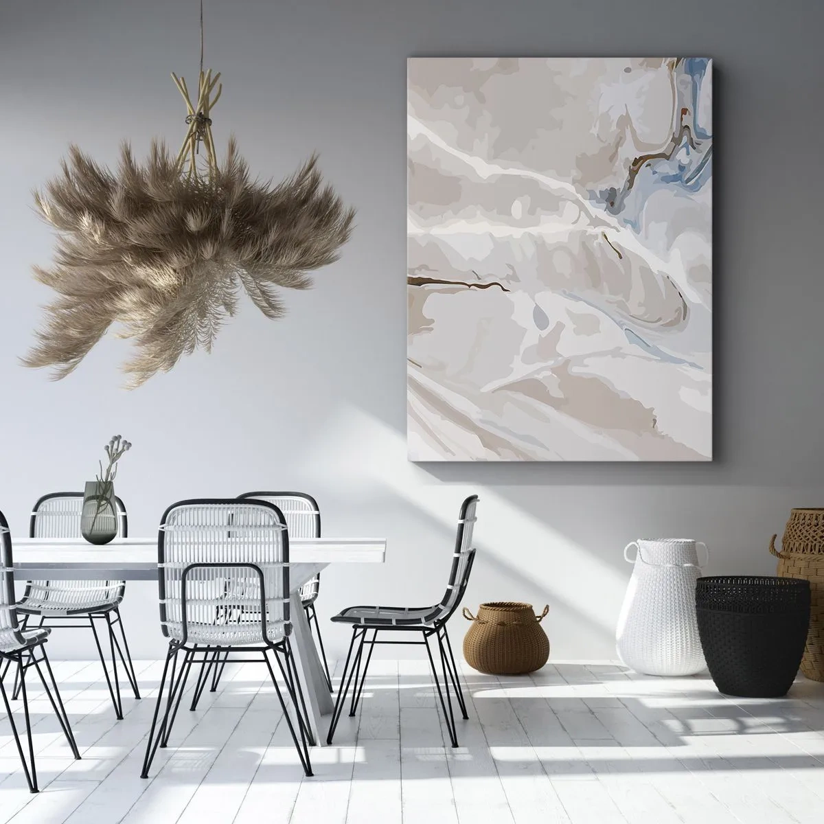 Obraz na plátne - Modré meandre pod bielou - 65x120 cm