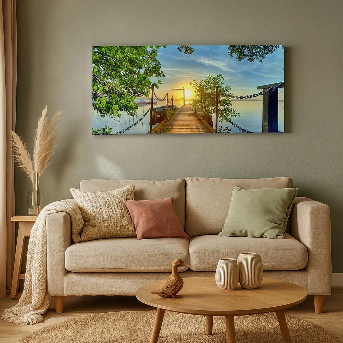 Obraz na plátne - Západ pri vode - 100x40 cm