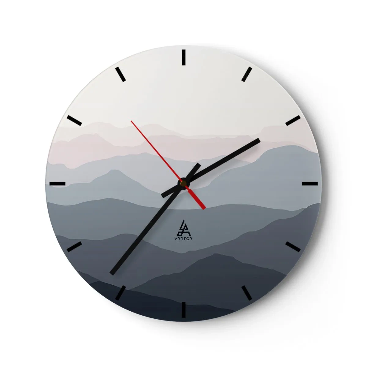 Nástenné hodiny - Minimalistická horská krajina v pastelových farbách - 30x30cm - Vlny hôr - Moderná nástenná dekorácia do obývacej izby, kuchyne a spálne ARTTOR