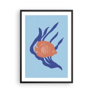 Plagát v čiernom ráme - Tropické ryby medzi morskými rastlinami - 50x70cm - Obyvateľka koralových vôd - Moderná nástenná dekorácia do obývacej izby a spálne ARTTOR