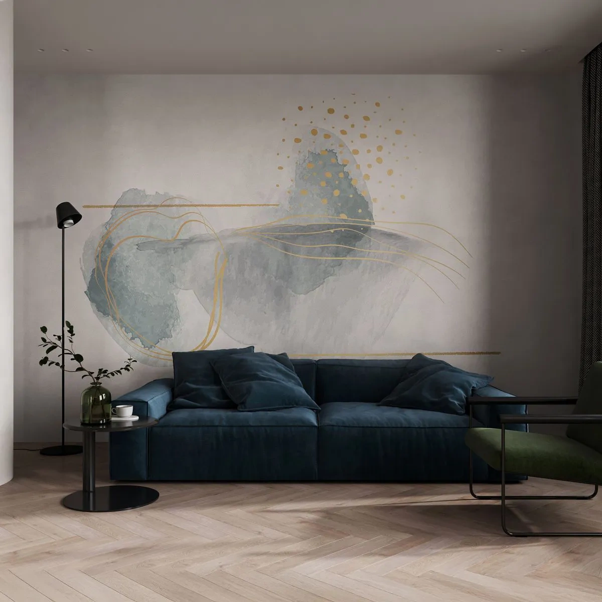 Fototapeta Standard Eco - O vzťahu medzi šedou a zlatou - Abstrakcia, Kus, Zaujímavé tvary - 350x256 cm