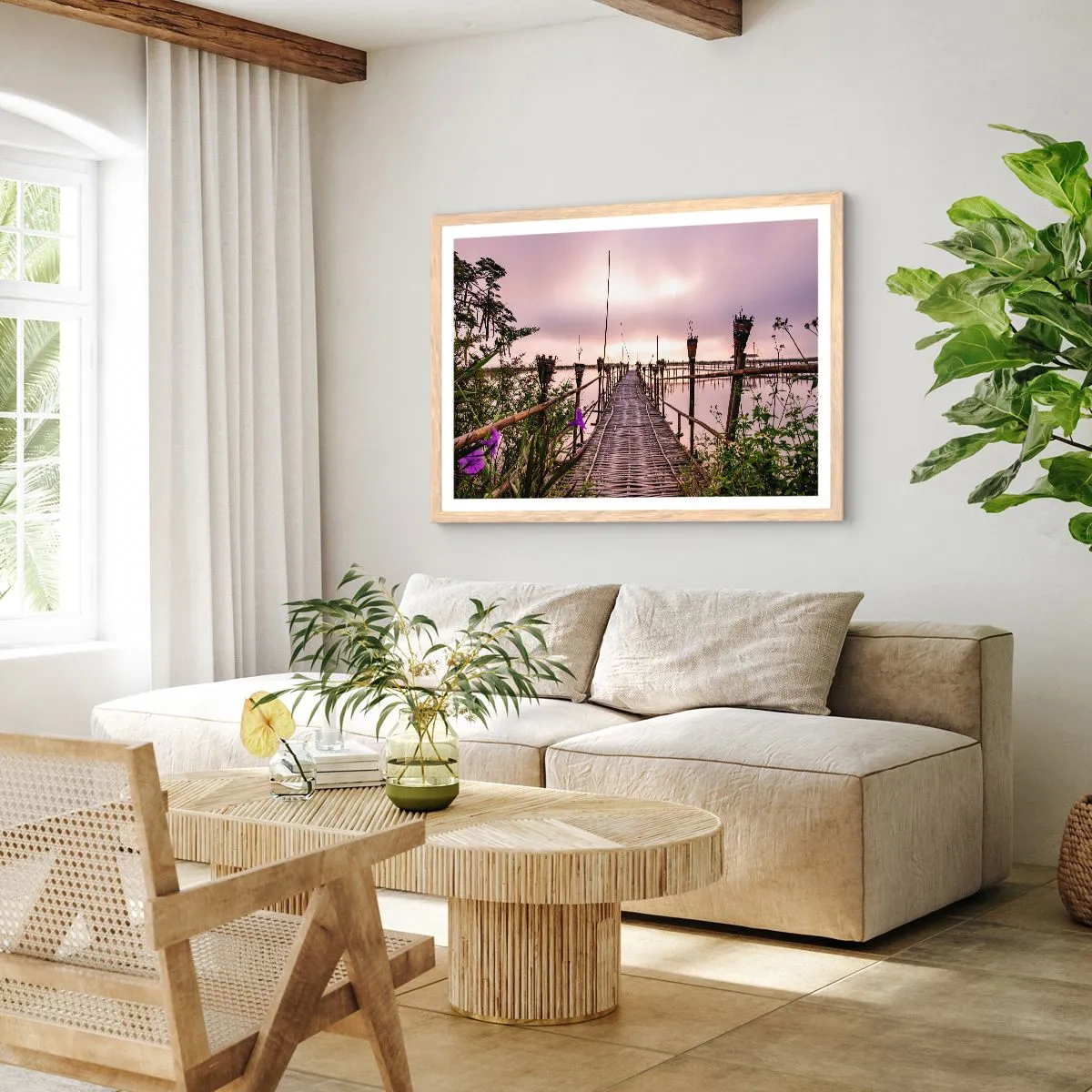 Plagát v ráme zo svetlého duba - Pokoj a pohoda Ázie - 50x40 cm