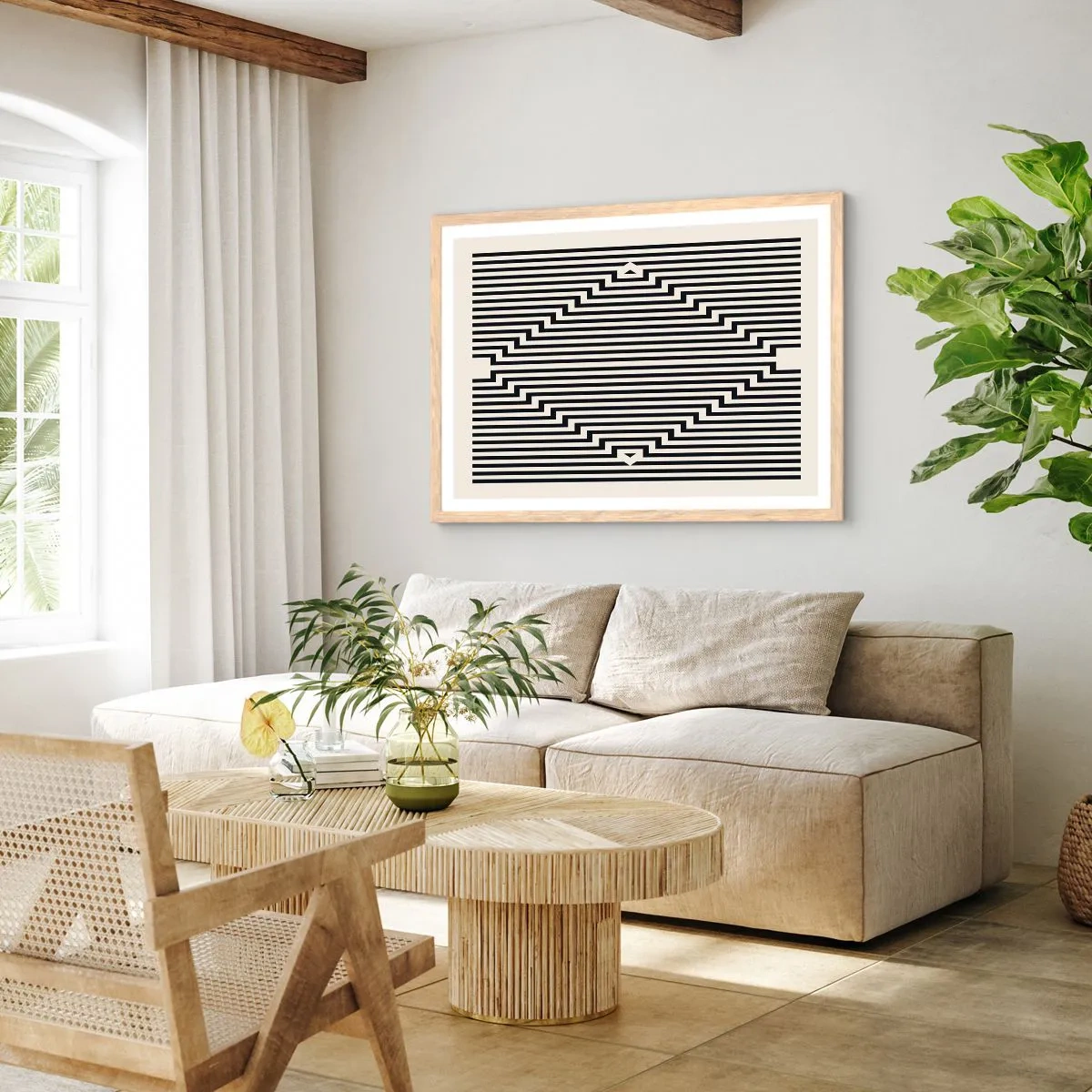 Plagát v ráme zo svetlého duba - Geometrická ilúzia - 50x40 cm