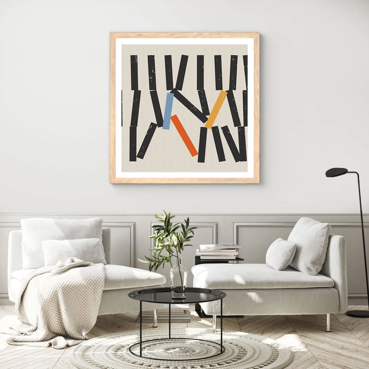 Plagát v ráme zo svetlého duba - Domino – kompozícia - 40x40 cm