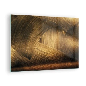 Obraz na skle - Abstraktný obraz zobrazujúci zlaté geometrické čiary na pozadí - 70x50cm - V zlatom labyrinte - Moderná nástenná dekorácia do obývacej izby a spálne ARTTOR