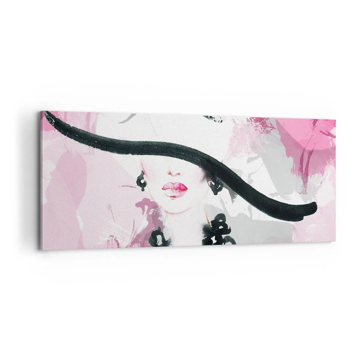 Obraz na plátne - Portrét dámy v čiernej a ružovej - 100x40 cm
