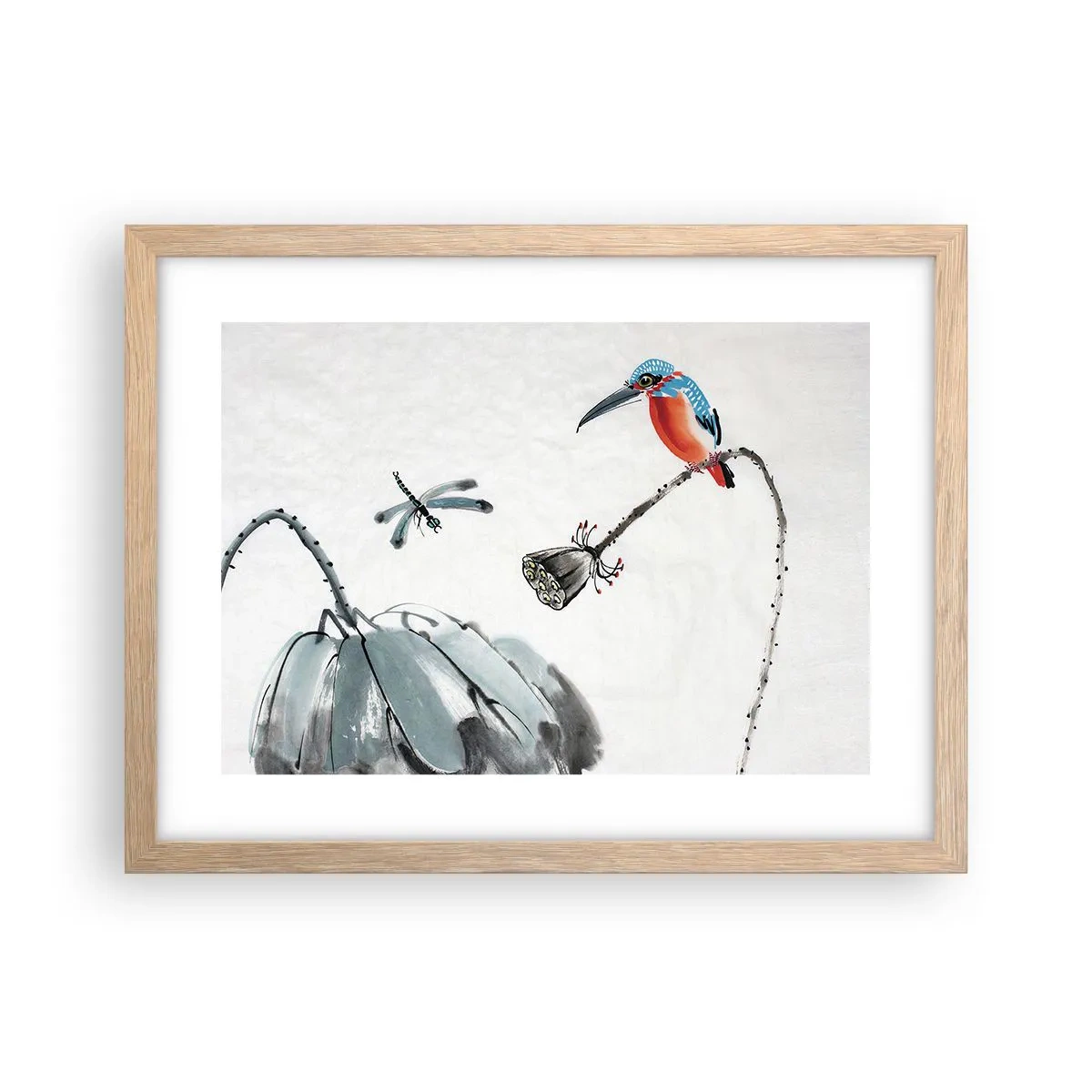 Plagát v ráme zo svetlého duba - Život lúky - 40x30 cm