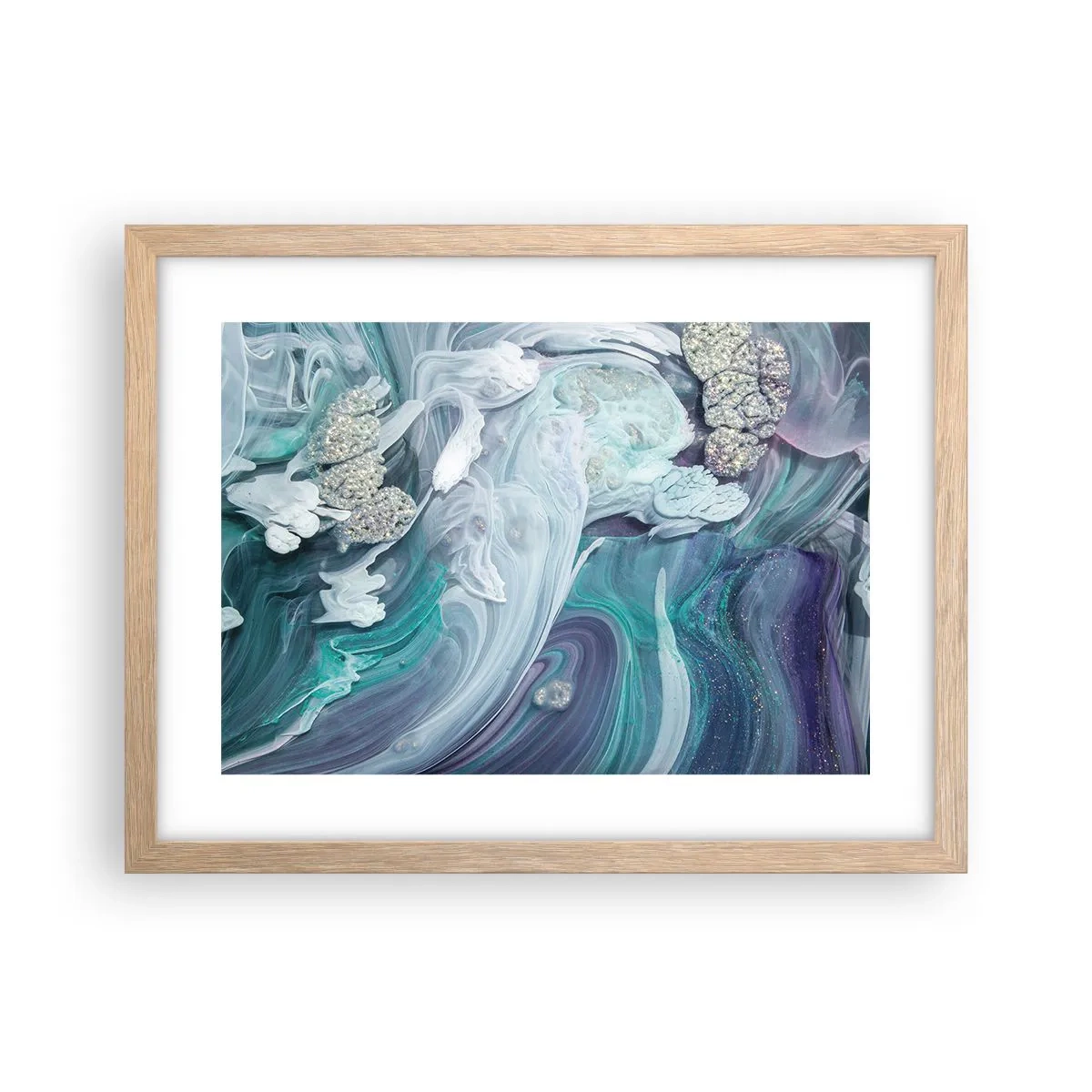 Plagát v ráme zo svetlého duba - Prúdy modrej - 40x30 cm