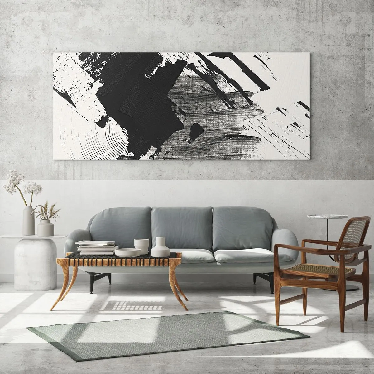 Obraz na skle - Abstrakcia – expresia čiernej - 100x40 cm