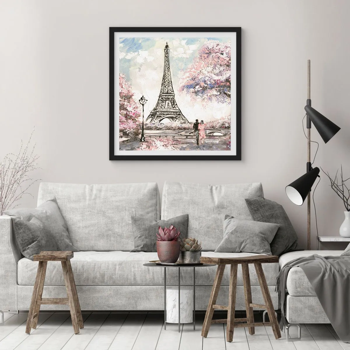 Plagát v čiernom ráme - Aprílová prechádzka Parížom - 60x60 cm