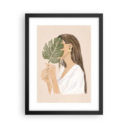 Plagát v čiernom ráme - Tajomný portrét s vejárom - 30x40 cm