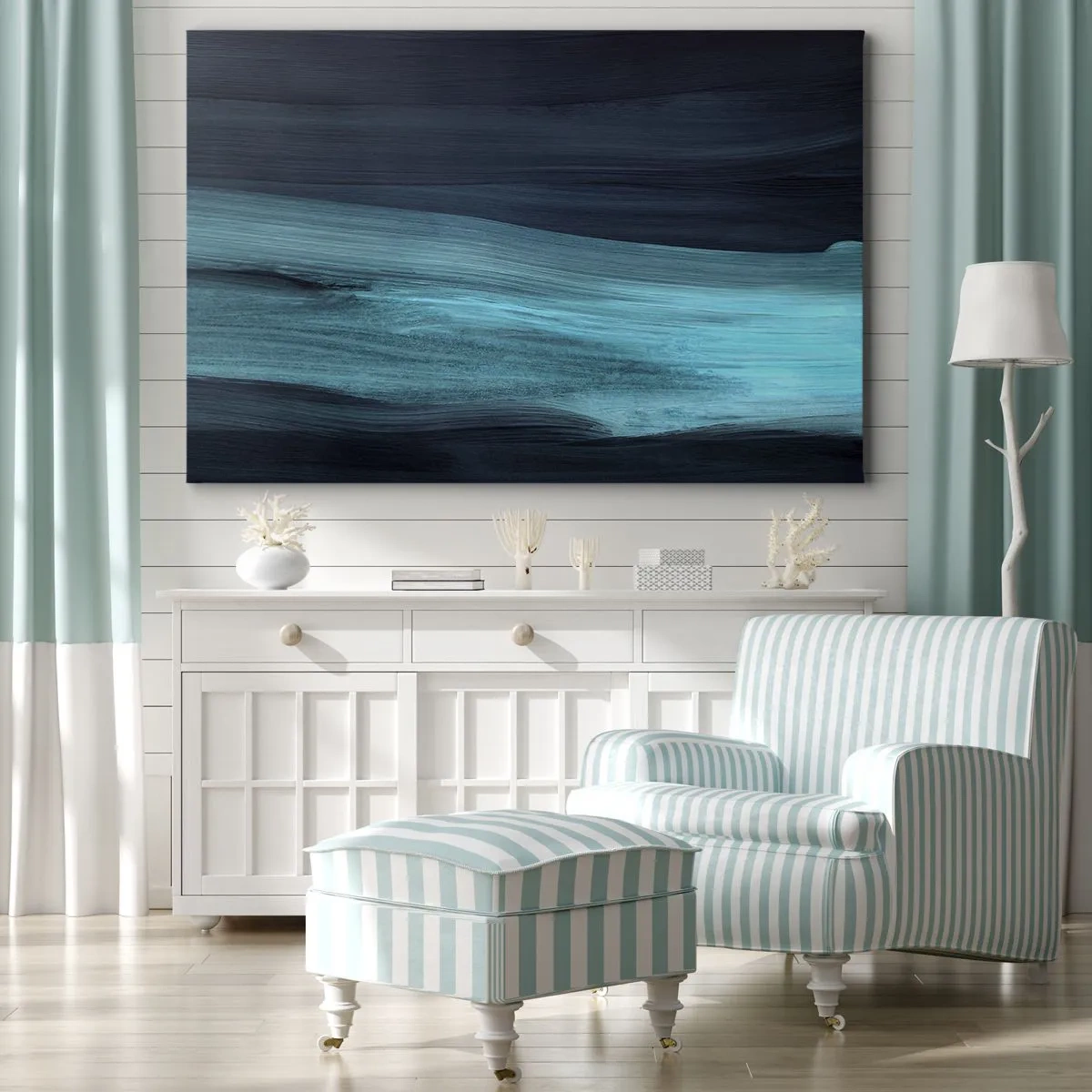 Obraz na plátne - Jemné abstraktné vlny v tmavých odtieňoch modrej - 70x50cm - Plávaj s prúdom - Moderná nástenná dekorácia do obývacej izby a spálne ARTTOR