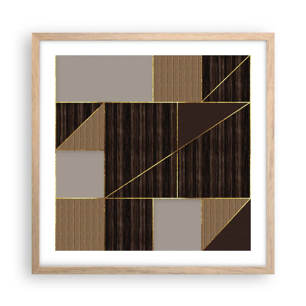 Plagát v ráme zo svetlého duba - Mozaika hnedej a zlatej - 50x50 cm