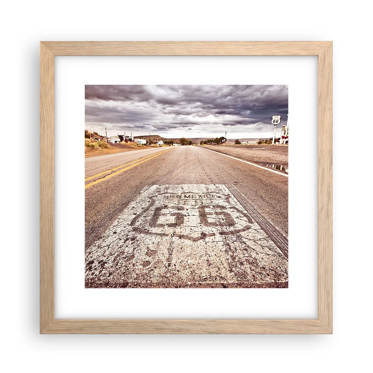 Plagát v ráme zo svetlého duba - Mother Road - americká legenda - 30x30 cm