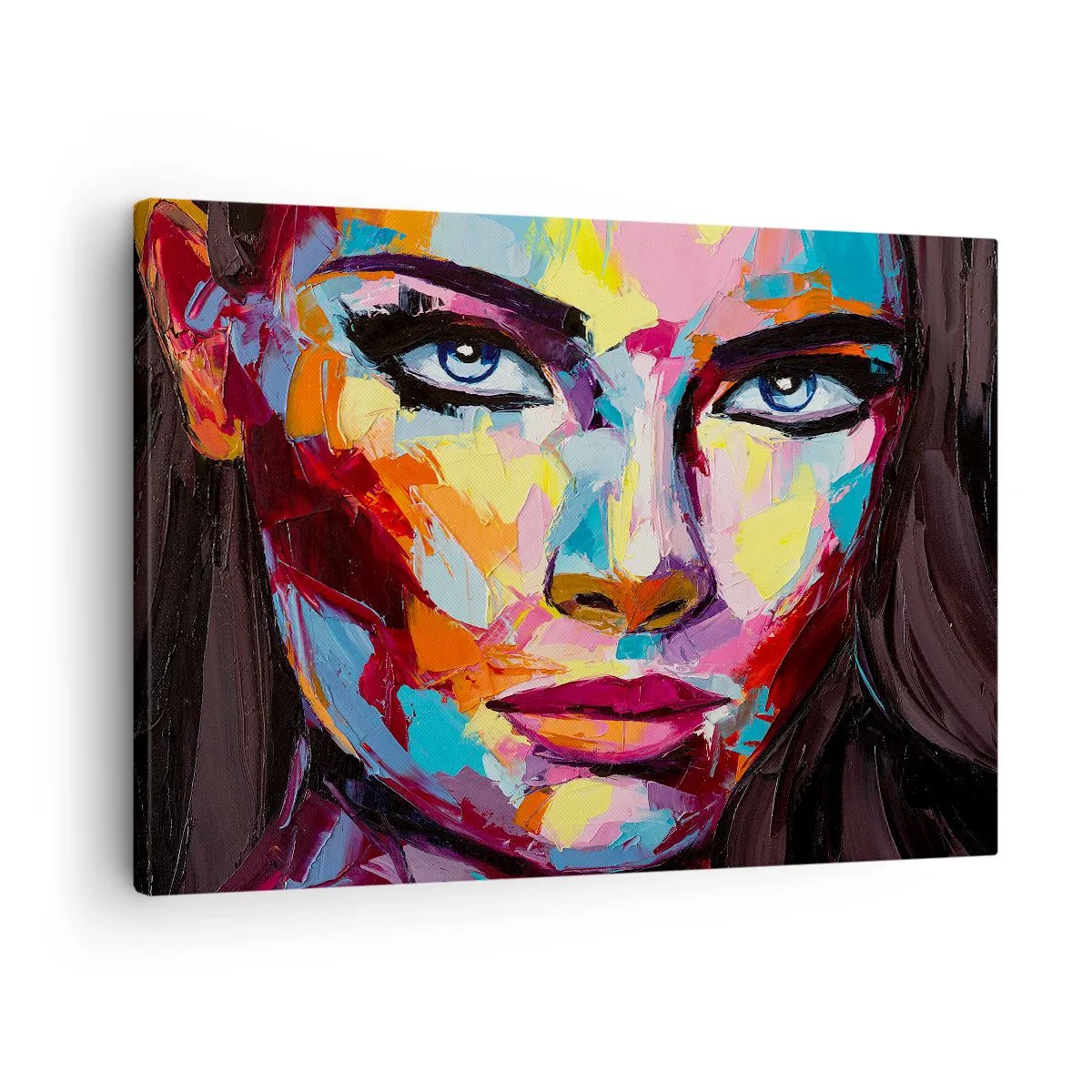 Obraz na plátne - Farebný abstraktný portrét ženy v intenzívnych farbách. - 70x50cm - Tiež farebná duša - Moderná nástenná dekorácia do obývacej izby a spálne ARTTOR