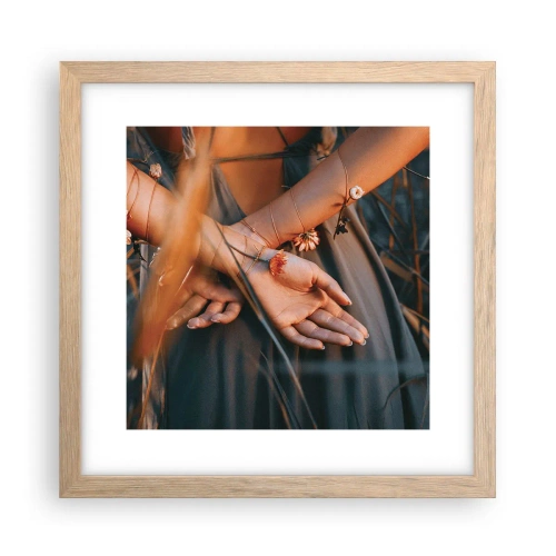 Plagát v ráme zo svetlého duba - Prepojená s prírodou - 30x30 cm