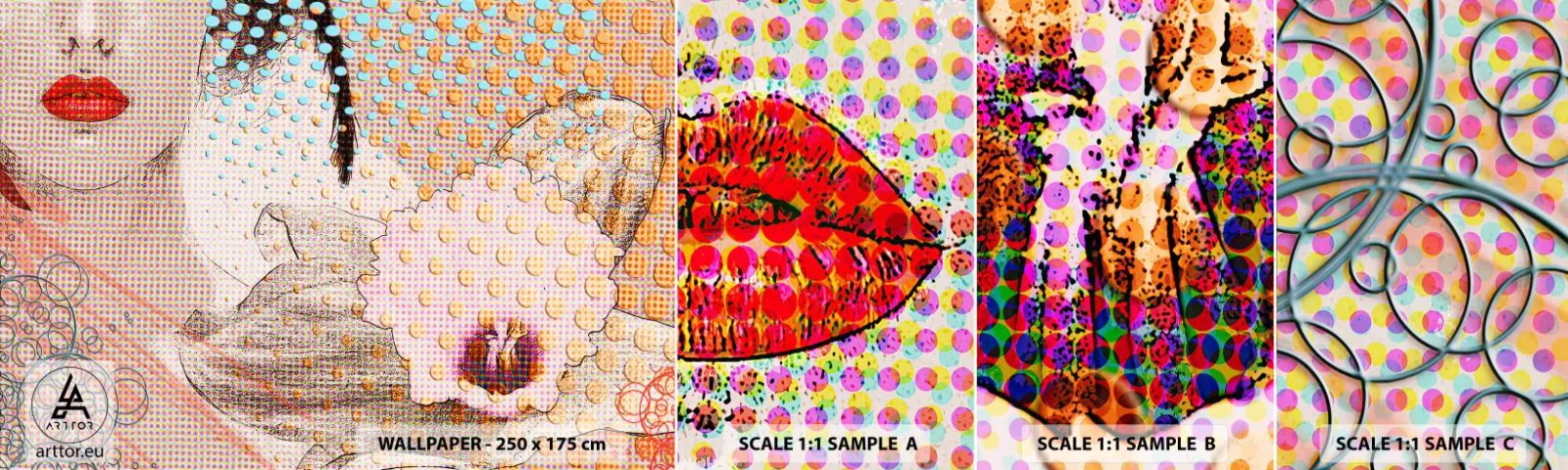 Vzorka samolepiacej fototapety Deluxe Sticker - Komiksový heroín - Abstrakcia, Ženská tvár, Kus - 100x30 cm