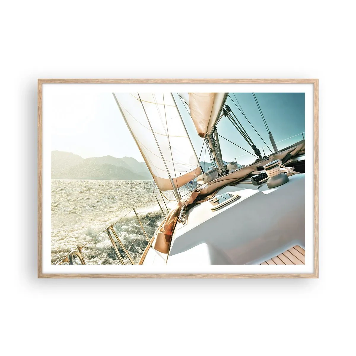 Plagát v ráme zo svetlého duba - Pod plnými plachtami - 100x70 cm
