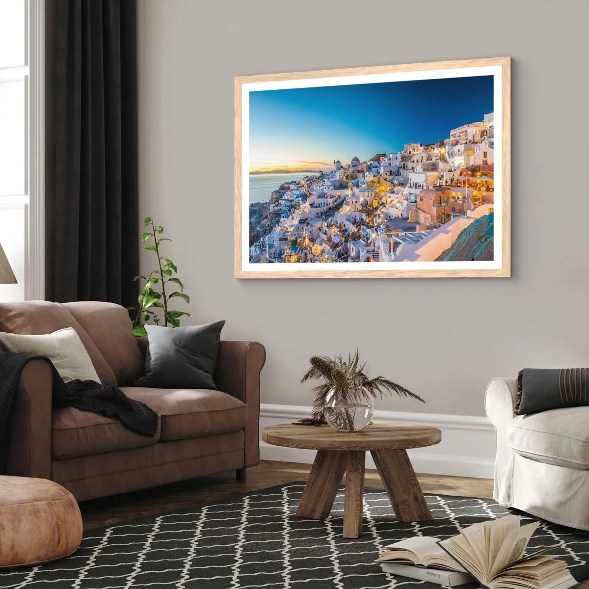 Plagát v ráme zo svetlého duba - Esencia Grécka - 70x50 cm
