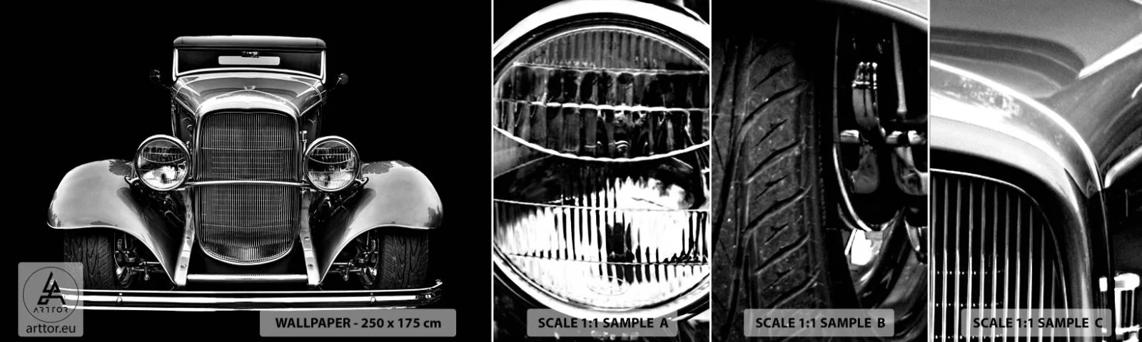 Vzorka samolepiacej fototapety Deluxe Sticker - Naozajstný gentleman - Retro, Auto, klasické - 100x30 cm
